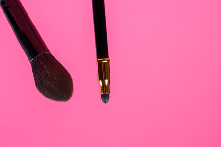 Makeup brush for eyes. Eyeliner. Sponge applicator for blending the pencil.の写真素材