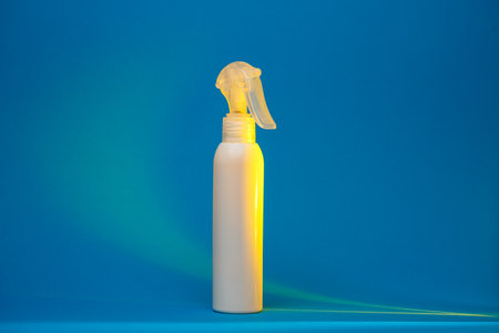 white bottle with cream, shampoo for hair, shower gel, colored background, beautiful studio light,...