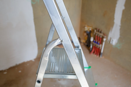 Metal aluminum ladder for repairsの写真素材