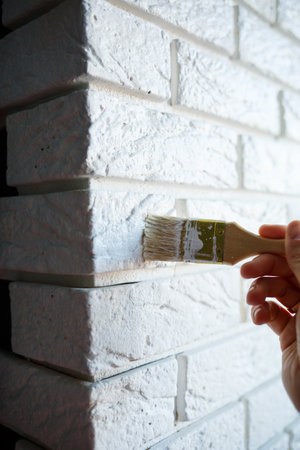painting plaster decorative brick with white paintの写真素材