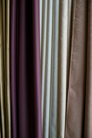 Window curtain, large selection of curtain fabrics, textile storeの写真素材