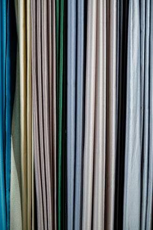 Window curtain, large selection of curtain fabrics, textile storeの写真素材