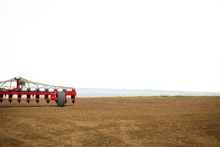 Large modern tractor for sowing grain. Agricultural machinery