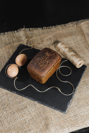 Baking homemade bread, natural agricultural products. Healthy and tasty pastries. Whole grain bread,...