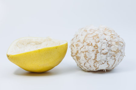 Pomelo fruit isolated on white background, tropical exotic citrus fruitの写真素材