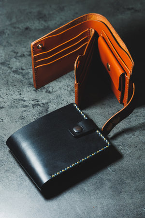 Black and brown men's wallet made of genuine leather. Handmade black men's wallet.