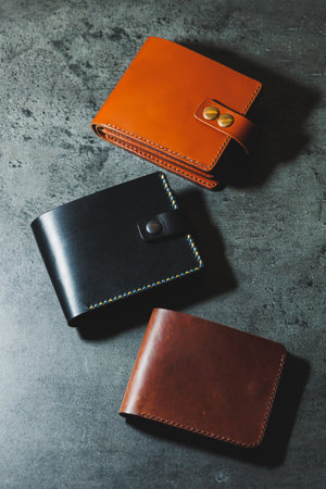 Black and brown men's wallet made of genuine leather. Handmade black men's wallet.