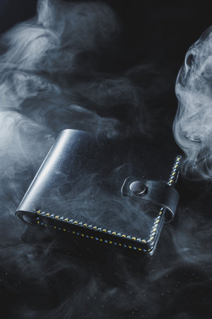 Black men's wallet made of genuine leather. Men's black purse.