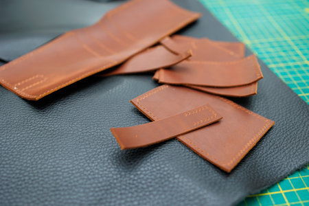 Pieces of natural leather, handmade leather products.の写真素材