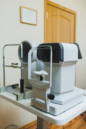 Modern apparatus for checking vision during ophthalmic treatment. Modern office of an ophthalmologist.の写真素材