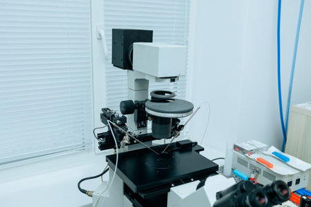 Modern multifunctional medical microscope, modern medical equipment.の写真素材