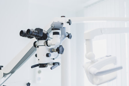 Dental microscope in a modern dental office. Modern dental treatment.の写真素材