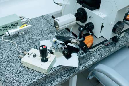 Modern multifunctional medical microscope, modern medical equipment.