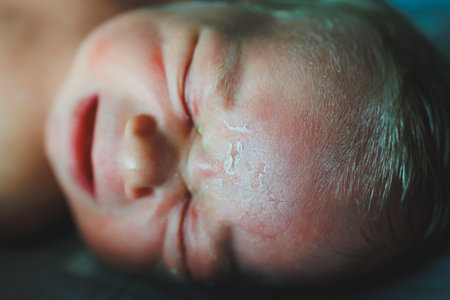 The baby is sleeping. A newborn baby is sleeping. Baby with dry skinの写真素材