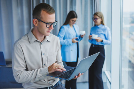 Group of business people working together in the office. Working day with colleagues in the office....