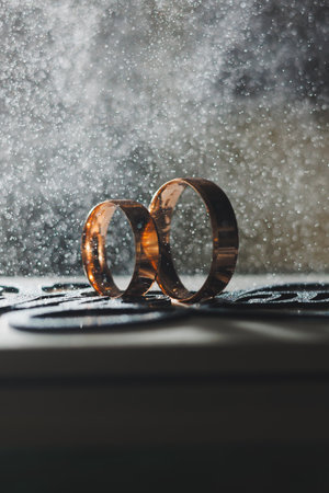 Gold wedding rings for newlyweds. Precious wedding rings for a couple for a wedding