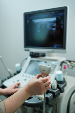 Ultrasound machine for body examination. Modern apparatus in the doctor's office.