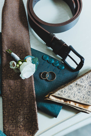 Accessories details for the groom. wedding details for the manの写真素材