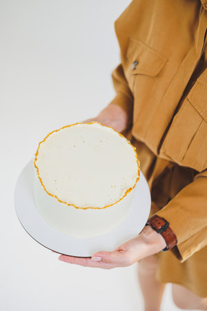 Sweet cake on a festive day. Festive cake on a birthdayの写真素材