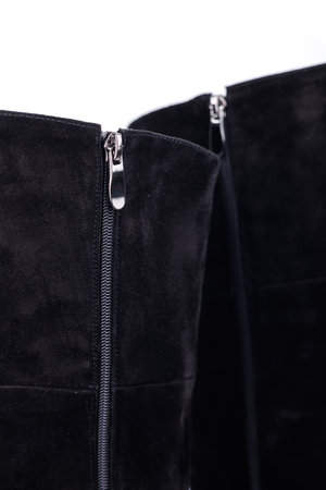 Black women's leather boots. Women's fashionable classic boots.の写真素材