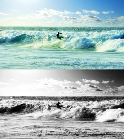 surfer riding on a waveの写真素材