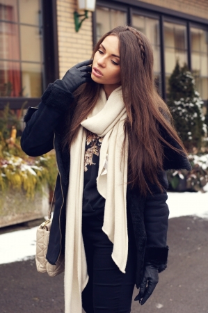 portrait of stylish young girl in black clothesの写真素材