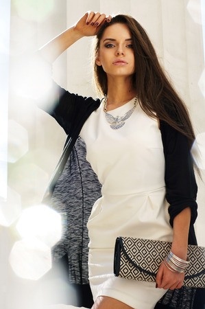 beautiful stylish girl outdoor portrait    の写真素材
