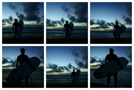 Surfer silhouette at sunset. Collection