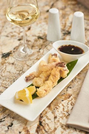 Hot crispy prawn tempura with sauceの写真素材