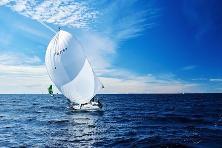SAINT-PETERSBURG, RUSSIA - SEPTEMBER 3: Yacht race or sailing regatta on September 3, 2016 in Saint-Petersburg, Russiaのeditorial素材