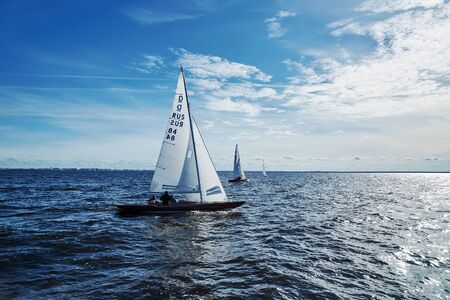 SAINT-PETERSBURG, RUSSIA - SEPTEMBER 3: Yacht race or sailing regatta on September 3, 2016 in Saint-Petersburg, Russiaのeditorial素材