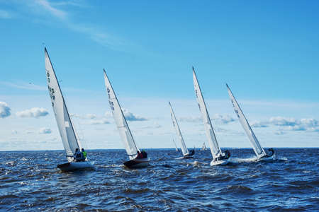 SAINT-PETERSBURG, RUSSIA - SEPTEMBER 3: Yacht race or sailing regatta on September 3, 2016 in Saint-Petersburg, Russiaのeditorial素材