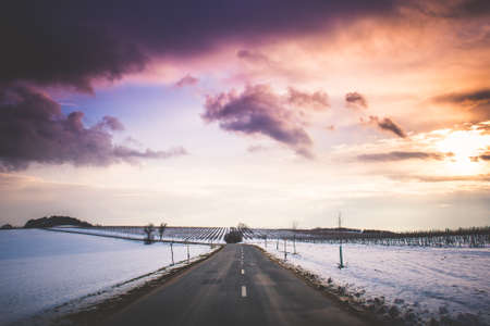 Long Road with Colorful Sunsetの写真素材