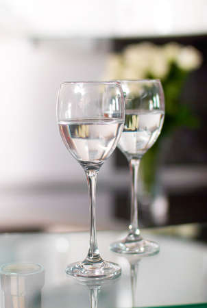 Two cups for wine in kitchen interiorの写真素材