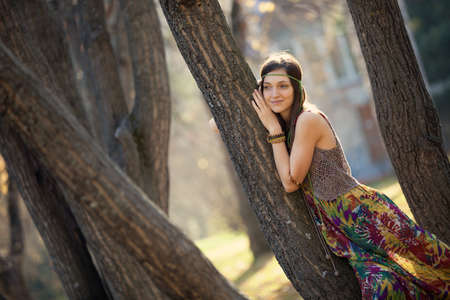 Hippie Girl and treeの写真素材