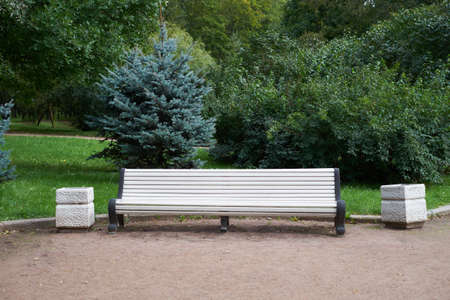 White bench in the park of victory. Petersburgの写真素材