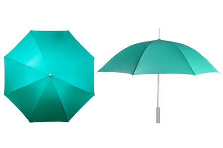 Set of green umbrellas isolated on white backgroundの写真素材