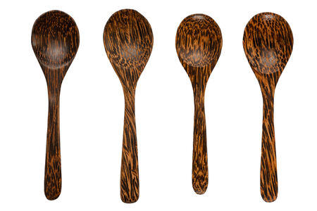 Wooden spoon set isolated on white background.の写真素材