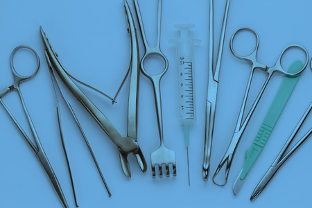 Overhead view of surgical instrumentsの写真素材