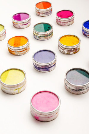 Vivid Indian Holi festival colours on a white backgroundの写真素材