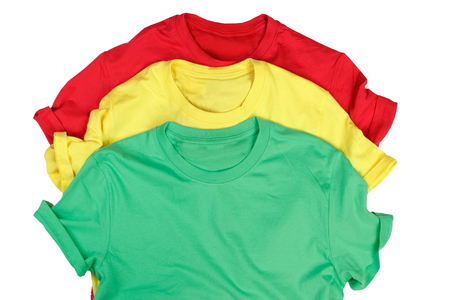 Color t-shirts isolated on white backgroundの写真素材