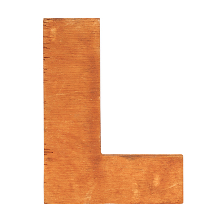 Old wooden letter L on wooden background. Vintage wooden letter. One of full alphabet wooden setの写真素材