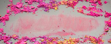 Makeup texture with crumbled cosmetic powder with copy space