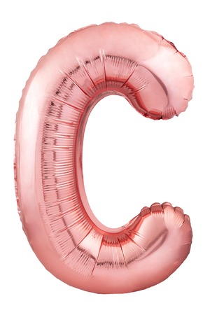 Rose gold letter C made of inflatable balloon isolated on white background. Helium balloon fontの写真素材