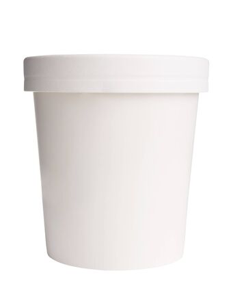 White paper cup with lid isolated on white background. Paper icecream bucket isolated on white backgroundの写真素材