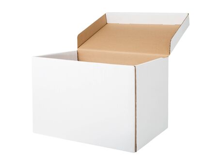 Blank white cardboard box. Open box isolated on a white backgroundの写真素材