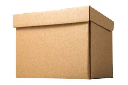 Cardboard archive storage box isolated on white backgroundの写真素材