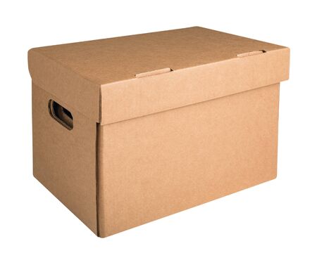Cardboard archive storage box isolated on white background. Box packaging mockupの写真素材