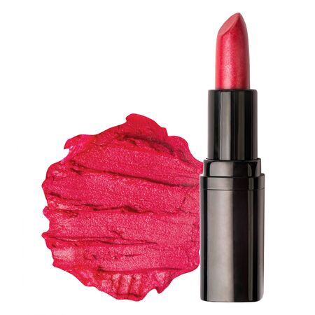 Red lipstick with smudged lipstick swatch with text space isolated on a white backgroundの写真素材