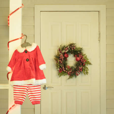 Infant baby girl Christmas costumeの写真素材